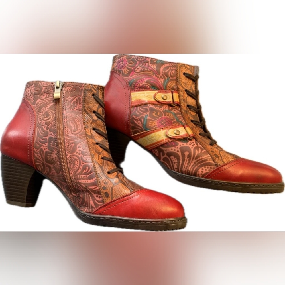 Socofy Multicolored Heeled Laced Boots Size 41 / 9.5